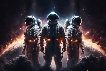Astronaut and astronauts  exploring planets in outer space, made with generated ai - obrazy, fototapety, plakaty