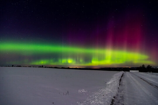 Aurora Borealis. Night sky. Latvia. Cesis. 