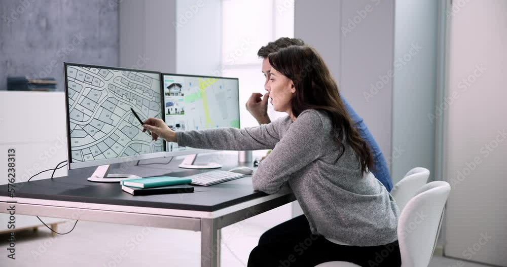 Poster Developer Looking At Land Plot Map