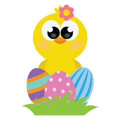 Easter yellow chick vector cartoon illustration