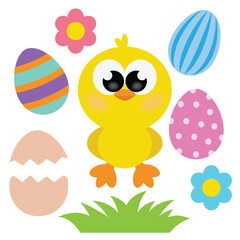 Easter yellow chick vector cartoon illustration