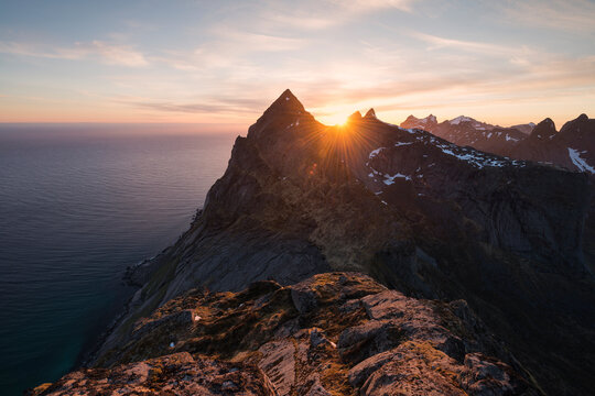 Mountains of Moskenesoya from Helvetestind, Lofoten Islands, Norway