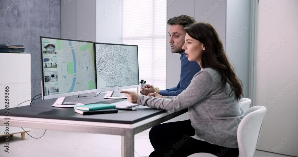 Poster Developer Looking At Land Plot Map