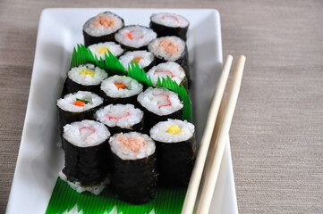 Japanese Food Variety Sushi Roll on White Plate