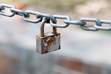 Chain hanging lock, security. Lovers, symbol of protect.