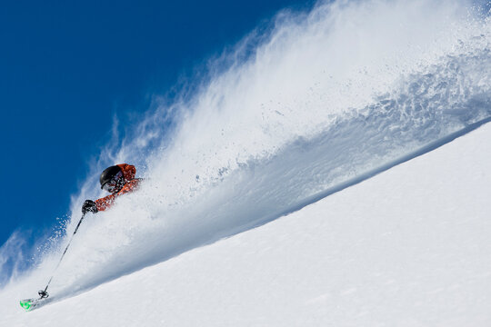 Bryce Philips Skiing Down On Snowy Landscape Of Alta, Utah