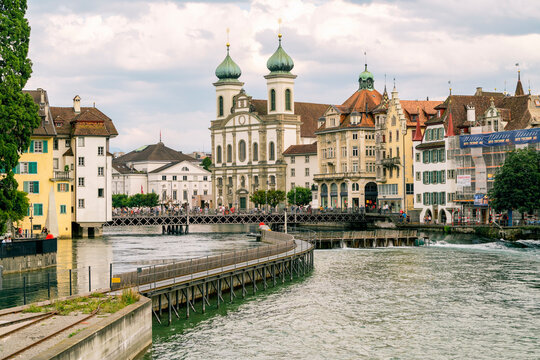 Cityscape with Jesuiten Church and river,&Acirc;&nbsp;Lucerne, Switzerland