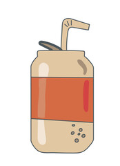 Colorful can for Soda water on light backdrop. Close up view. Clipart. Vector illustration