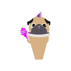 cute pug dog carrying ice cream cup
