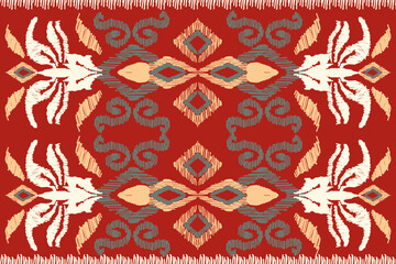 African Ikat paisley embroidery pattern on red background ethnic geometric seamless traditional pattern aztec abstract vector pattern design for