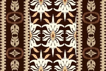 African Ikat paisley embroidery on brown background.geometric ethnic oriental seamless pattern traditional.Aztec style abstract vector.design for 