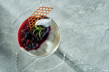 Classic Italian panna cotta in a glass. A delicious dessert