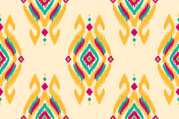 Fabric ikat pattern art. Geometric ethnic seamless pattern traditional. American, Mexican style. Design for background, wallpaper, illustration, fabric, clothing, carpet, textile, batik, embroidery.