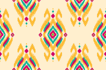Fabric ikat pattern art. Geometric ethnic seamless pattern traditional. American, Mexican style. Design for background, wallpaper, illustration, fabric, clothing, carpet, textile, batik, embroidery.