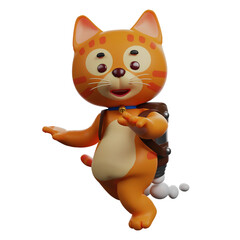 Obraz na płótnie Canvas Amazing 3D Cartoon Cat using a rocket engine, 3D illustration of a cartoon cat carrying a rocket engine, 3D cartoon character with a rocket engine