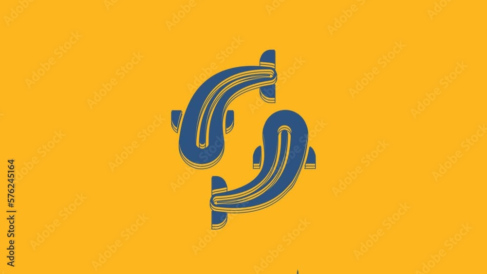 Wall mural blue fish icon isolated on orange background. 4k video motion graphic animation