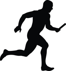 Fototapeta na wymiar athlete runner running relay race black silhouette