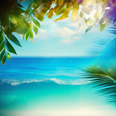 Fototapeta na wymiar Sandy tropical beach, blurred bokeh background - AI generated image