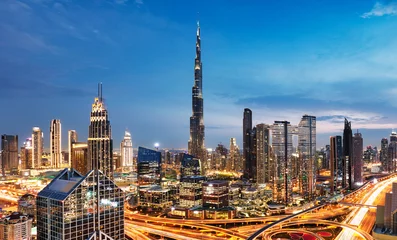 Fotobehang Burj Khalifa Amazing night Dubai downtown skyline, UAE