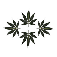 Vector illustration of cannabis leaf silhouette. Marijuana leaf cigarette icon, isolated white background.