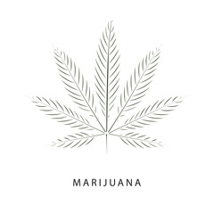 Vector illustration of cannabis leaf with line art. Marijuana leaf smoking sign.