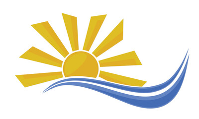 Sun and Blue Wave Symbol. 