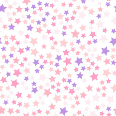 Seamless repeating pattern of pastel small pink, purple, beige stars for fabric, textile, papers and other various surfaces