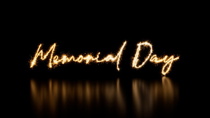 Holiday Banner with Memorial Day Text on Black. Gold Sparkler Firework Caption with copy space.