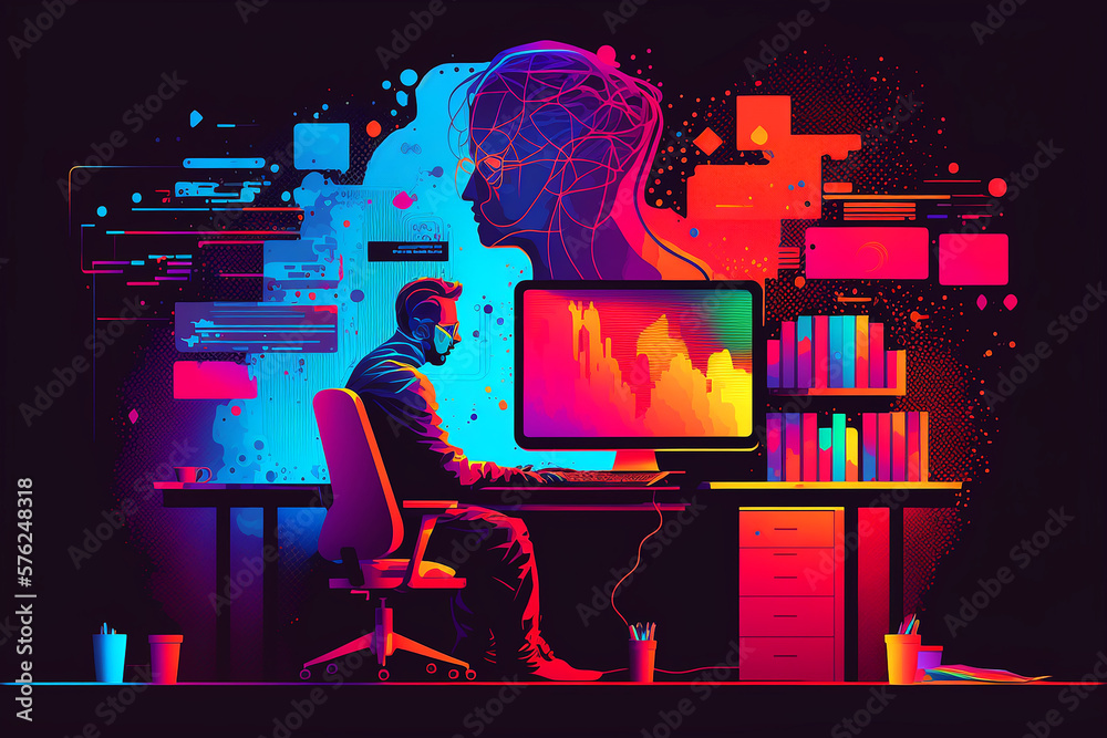 Wall mural graphic designer working on computer in an office. generative ai