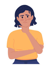 Young woman feeling uncertain about future semi flat color vector character. Editable figure. Half body person on white. Simple cartoon style spot illustration for web graphic design and animation