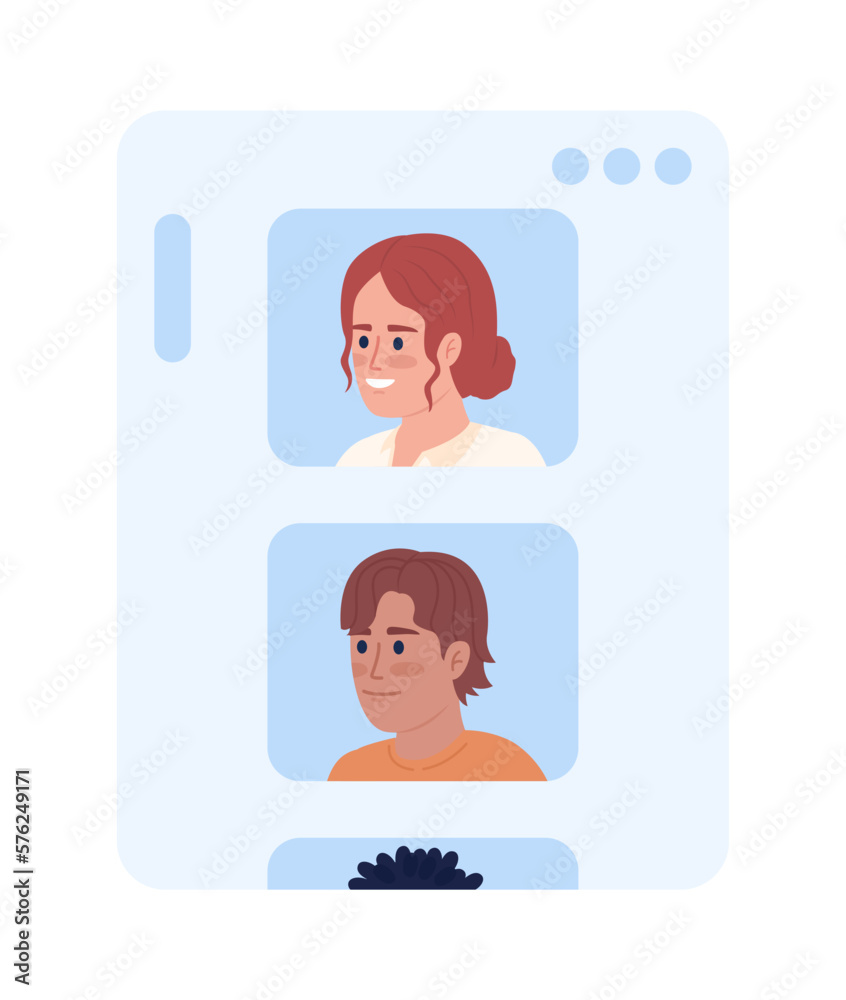 Fototapete App screen with social media user profiles semi flat color vector element. Editable full sized icon on white. Simple cartoon style spot illustration for web graphic design and animation