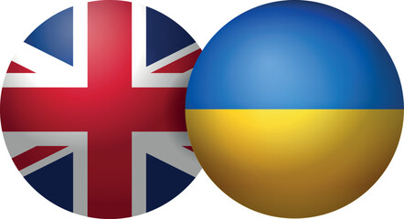 United Kingdom UK Great Britain union jack flag and ukrainian flag of Ukraine round icon button
