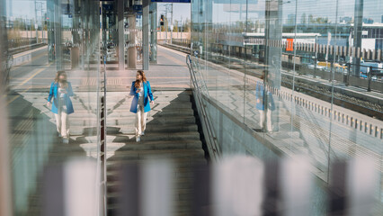 Woman entrepreneur commuting to work. Public transport concept.