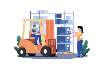 Forklift lifting weight Illustration concept on white background