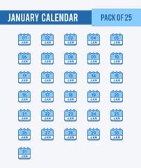 25 January Calendar. Two Color icons Pack. vector illustration.