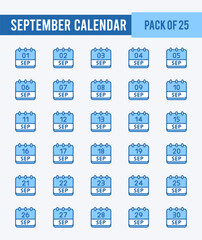 25 September Calendar. Two Color icons Pack. vector illustration.