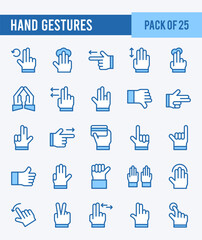 25 Hand Gestures. Two Color icons Pack. vector illustration.