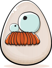 Egg character. Cartoon white egg isolated on white background. Funky food egg character with eyes and mouth. Vector white egg clip art, emoji, label and sticker