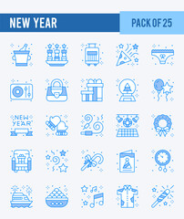 25 New Year. Two Color icons Pack. vector illustration.