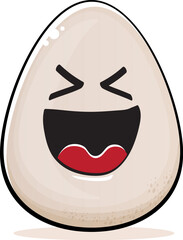 Egg character. Cartoon white egg isolated on white background. Funky food egg character with eyes and mouth. Vector white egg clip art, emoji, label and sticker