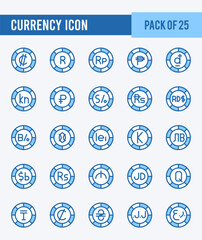 Fototapeta na wymiar 25 Currency Coin. Two Color icons Pack. vector illustration.