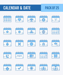25 Calendar and Date. Two Color icons Pack. vector illustration.