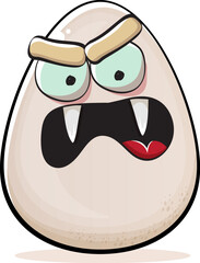 Egg character. Cartoon white egg isolated on white background. Funky food egg character with eyes and mouth. Vector white egg clip art, emoji, label and sticker