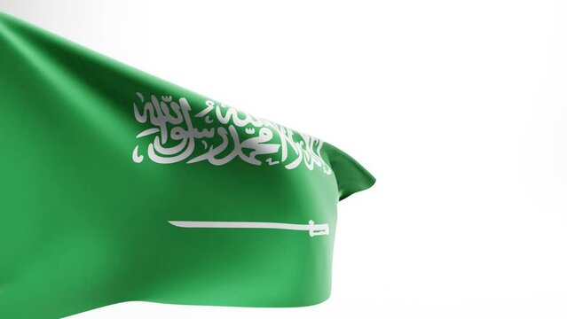 Waving flag of Saudi Arabia against white background; 3D render