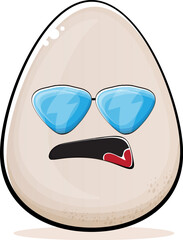 Egg character. Cartoon white egg isolated on white background. Funky food egg character with eyes and mouth. Vector white egg clip art, emoji, label and sticker
