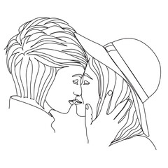 One Line Art Couple, Line Art Men and woman, Minimal Face Vector.  Couple print, Kiss print, Valentines Day Illustration. Love poster. 2 faces. 