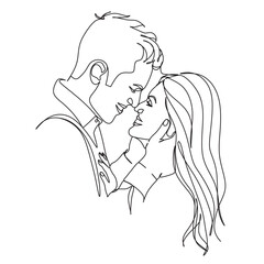 One Line Art Couple, Line Art Men and woman, Minimal Face Vector.  Couple print, Kiss print, Valentines Day Illustration. Love poster. 2 faces. 