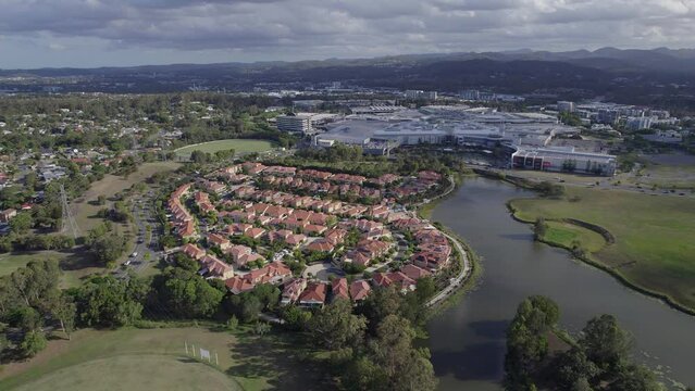 Creekfront Townhouses In Rich Community Near Robina Town Centre In Gold Coast, Queensland. wide aerial