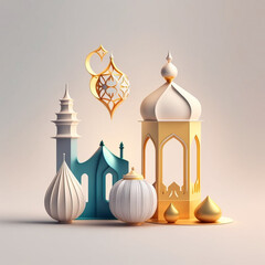 Minimalist Ramadan Kareem Decoration: A 3D Rendered Illustration with Generative AI