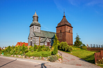 Half-timbered Church of St. Trinity in Wielki Buczek, Greater Poland Voivodeship, Poland - obrazy, fototapety, plakaty